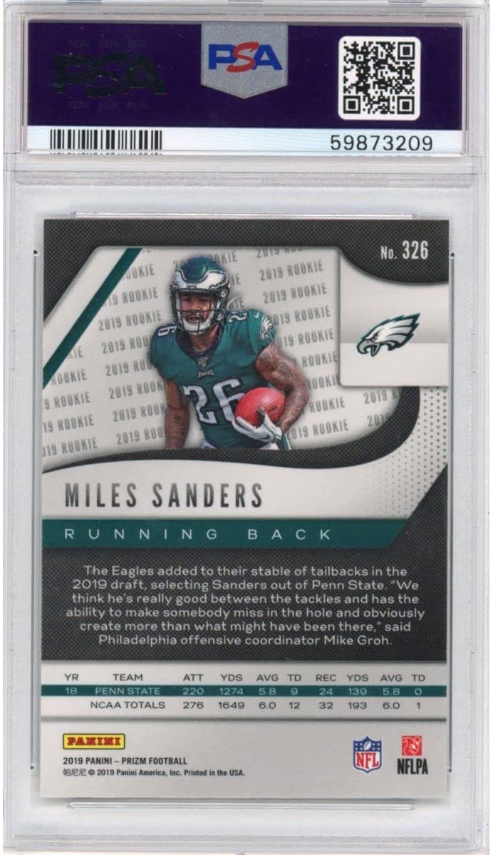 Graded 2019 Panini Prizm Miles Sanders #326 Rookie RC Football Card PSA 10 Gem Mint