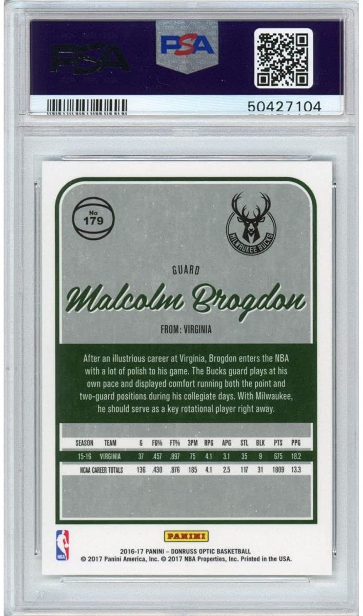 Graded 2016-17 Panini Donruss Optic Malcolm Brogdon #179 Rookie RC Basketball Card PSA 10 Gem Mint - Sport Cards