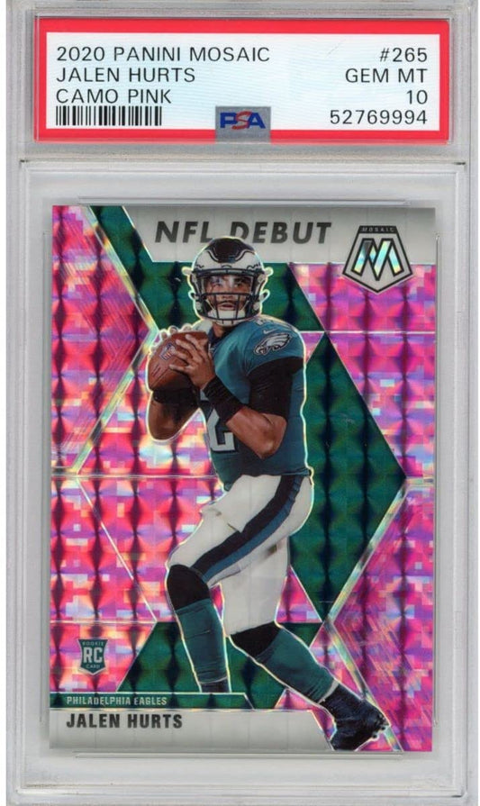 Graded 2020 Panini Mosaic Jalen Hurts #265 Camo Pink Rookie RC Football Card PSA 10 Gem Mint