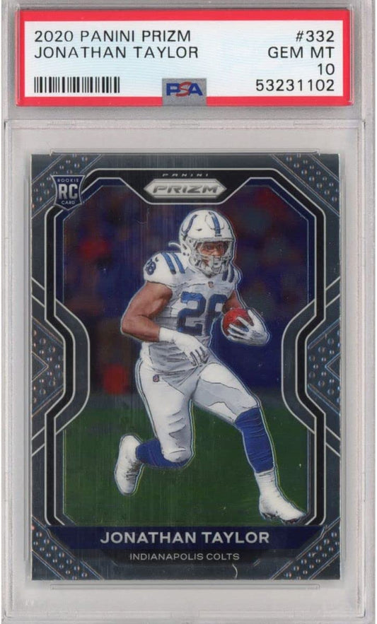 Graded 2020 Panini Prizm Jonathan Taylor #332 Rookie RC Football Card PSA 10 Gem Mint - Sport Cards