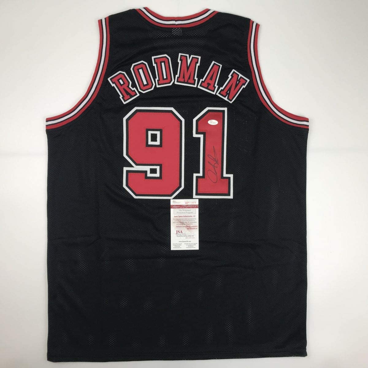 Autographed/Signed Dennis Rodman Chicago Black Basketball Jersey JSA COA - Sport Cards