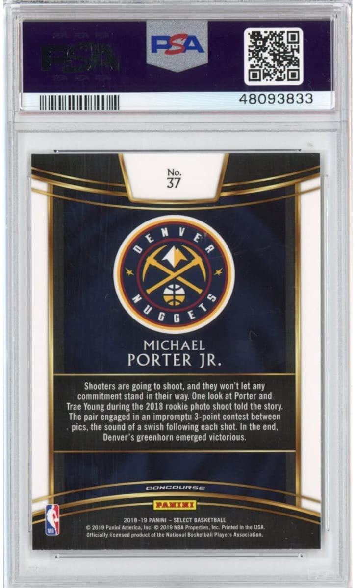 Graded 2018-19 Panini Select Michael Porter Jr. #37 Rookie RC Basketball Card PSA 10 Gem Mint - Sport Cards