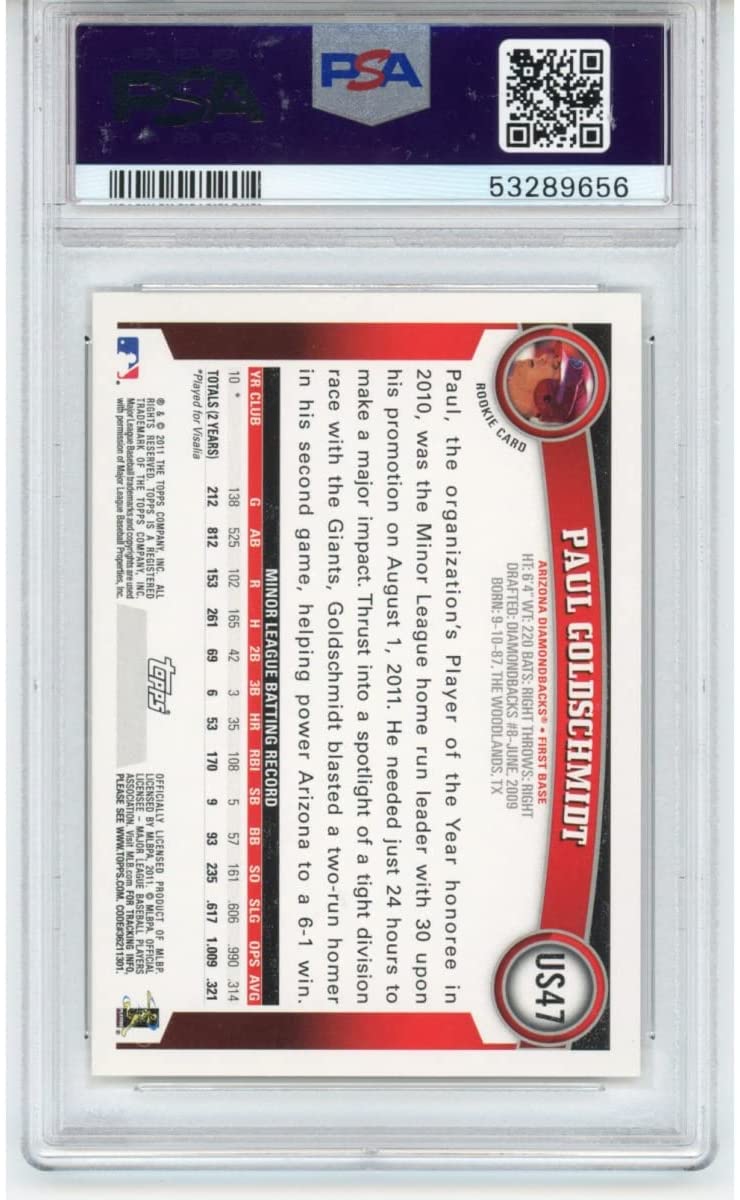Graded 2011 Topps Update Paul Goldschmidt #US47 Rookie RC Baseball Card PSA 10 Gem Mint - Sport Cards
