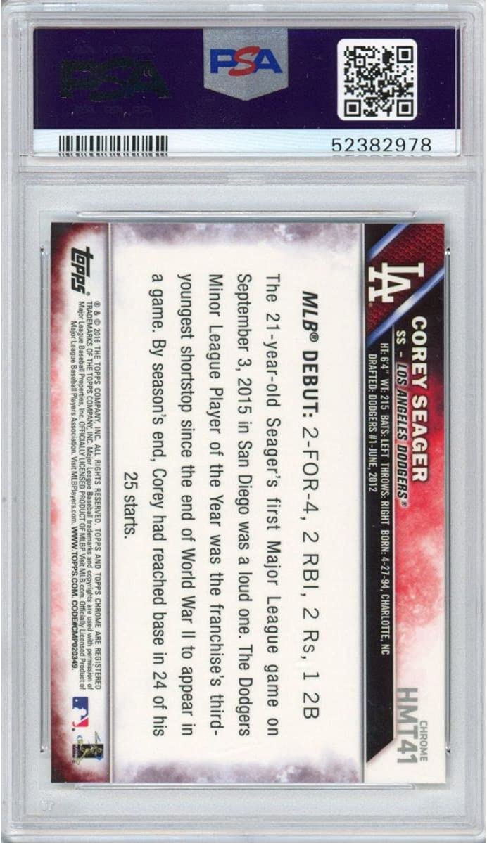 Graded 2016 Topps Chrome Corey Seager #HMT41 Update Rookie RC Baseball Card PSA 10 Gem Mint