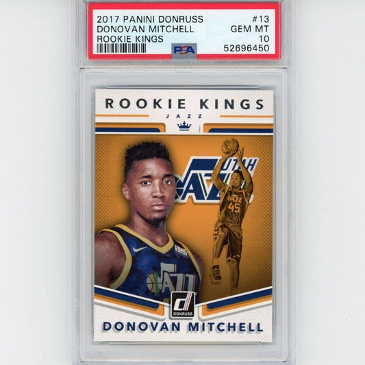 Graded 2017-18 Panini Donruss Donovan Mitchell #13 Rookie Kings RC Basketball Card PSA 10 Gem Mint