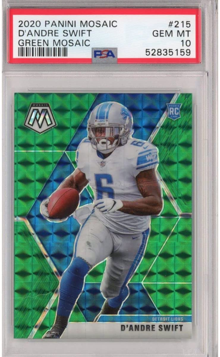 Graded 2020 Panini Mosaic D'Andre Swift #215 Green Rookie RC Football Card PSA 10 Gem Mint