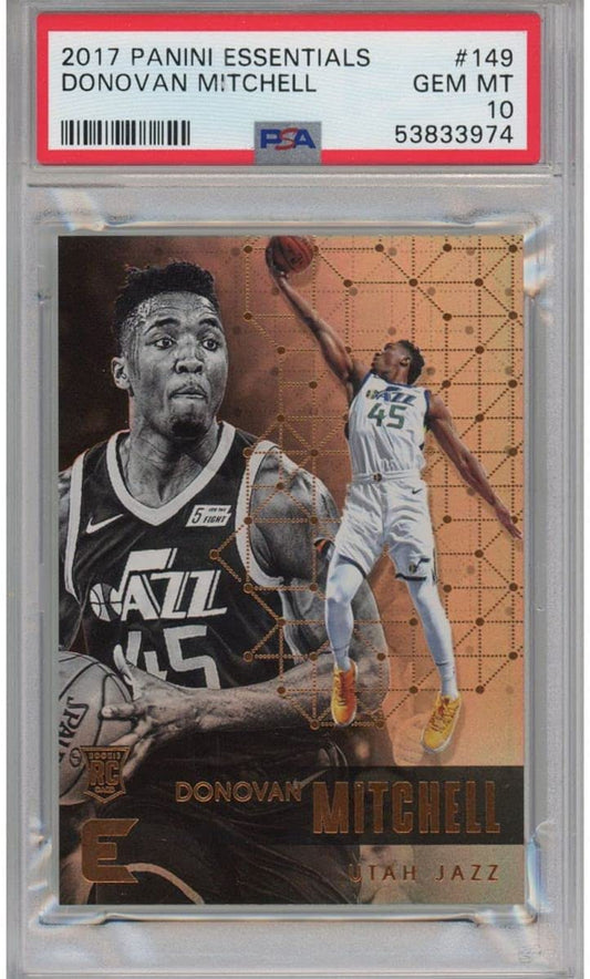 Graded 2017-18 Panini Essentials Donovan Mitchell #149 Rookie RC Basketball Card PSA 10 Gem Mint