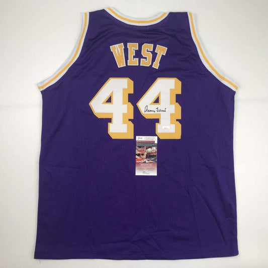 Autographed/Signed Jerry West Los Angeles LA Purple Basketball Jersey JSA COA - Sport Cards
