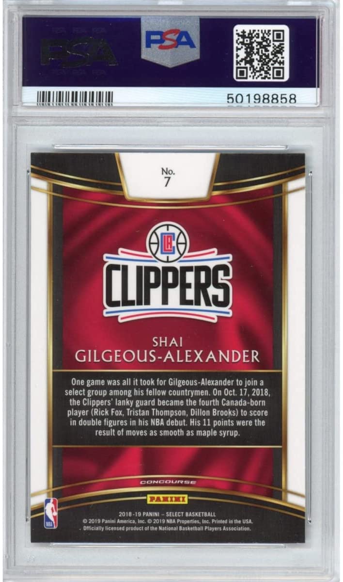 Graded 2018-19 Panini Select Shai Gilgeous-Alexander #7 Rookie RC Basketball Card PSA 10 Gem Mint