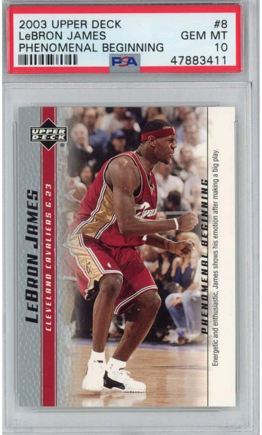 Graded 2003-04 Upper Deck UD LeBron James #8 Phenomenal Beginning Rookie RC Basketball Card PSA 10 Gem Mint