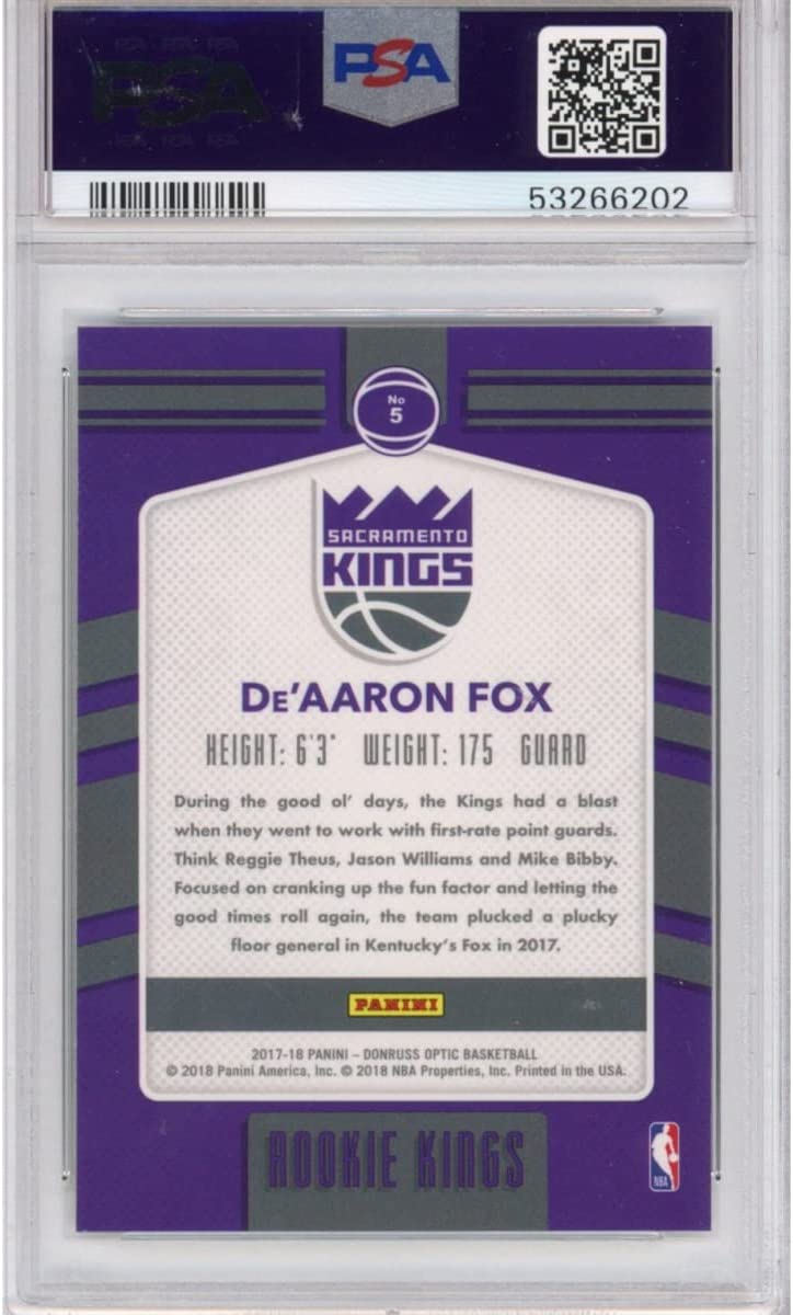 Graded 2017-18 Panini Donruss Optic De'Aaron Fox #5 Rookie Kings RC Basketball Card PSA 10 Gem Mint - Sport Cards