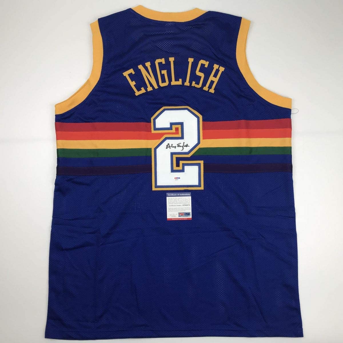 Autographed/Signed Alex English Denver Blue Basketball Jersey PSA/DNA COA - Sport Cards