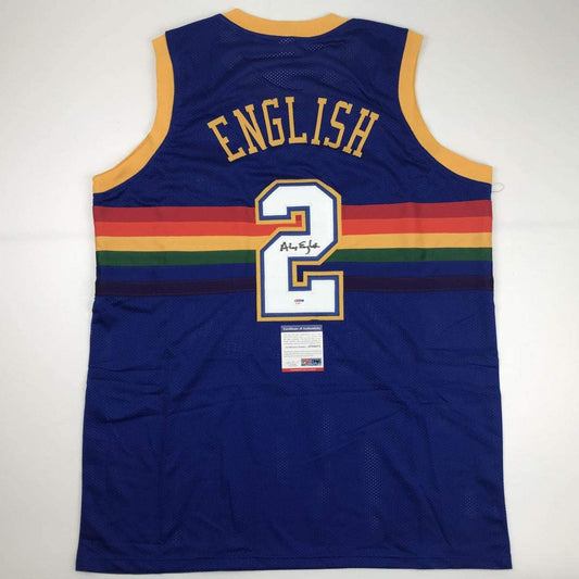 Autographed/Signed Alex English Denver Blue Basketball Jersey PSA/DNA COA - Sport Cards