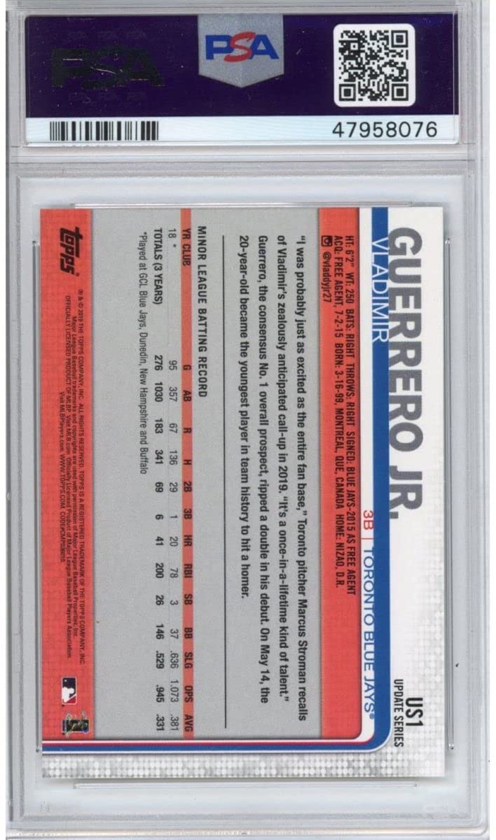 Graded 2019 Topps Update Vladimir Vlad Guerrero Jr. #US1 Throwing Rookie RC Baseball Card PSA 10 Gem Mint