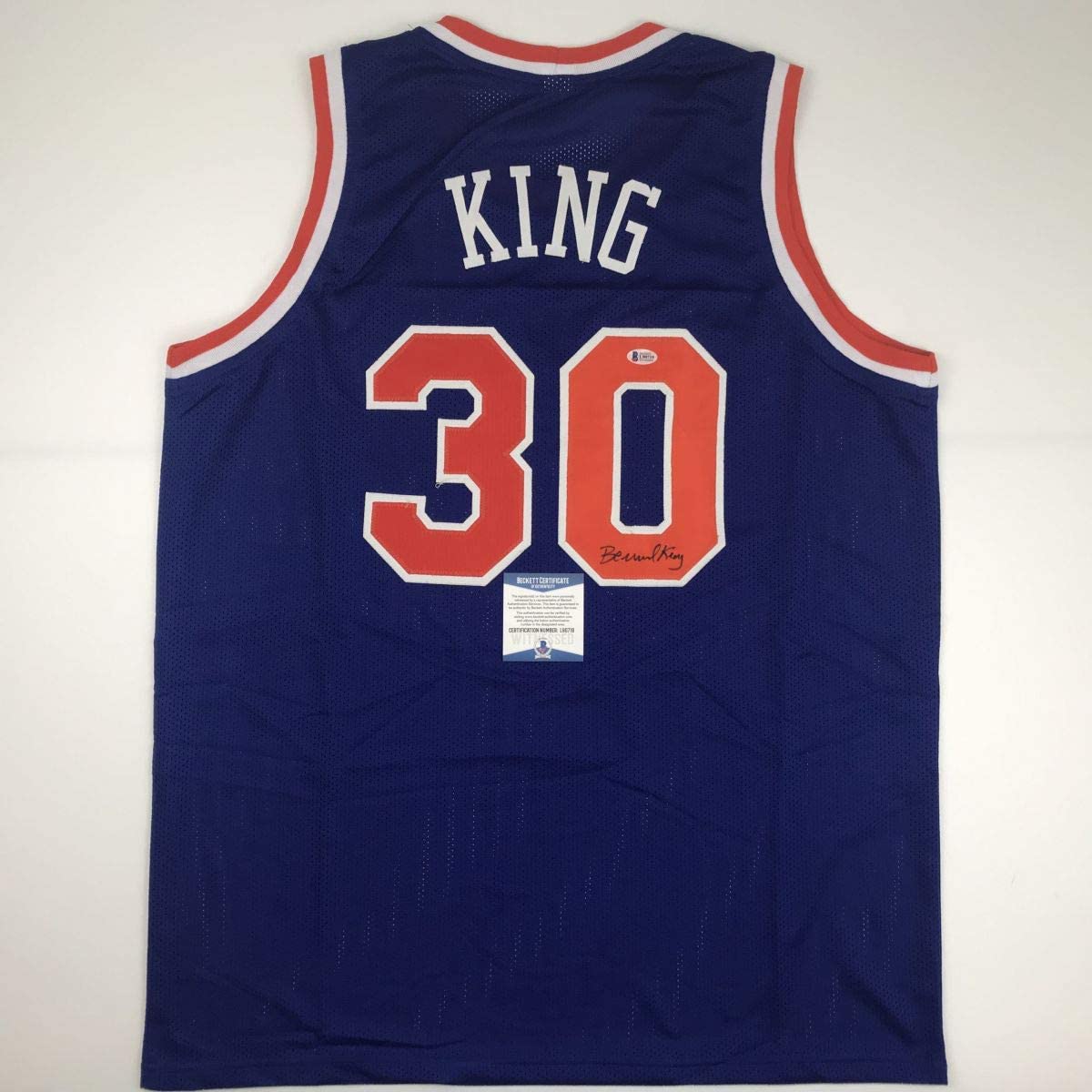 Autographed/Signed Bernard King New York Blue Basketball Jersey Beckett BAS COA - Sport Cards
