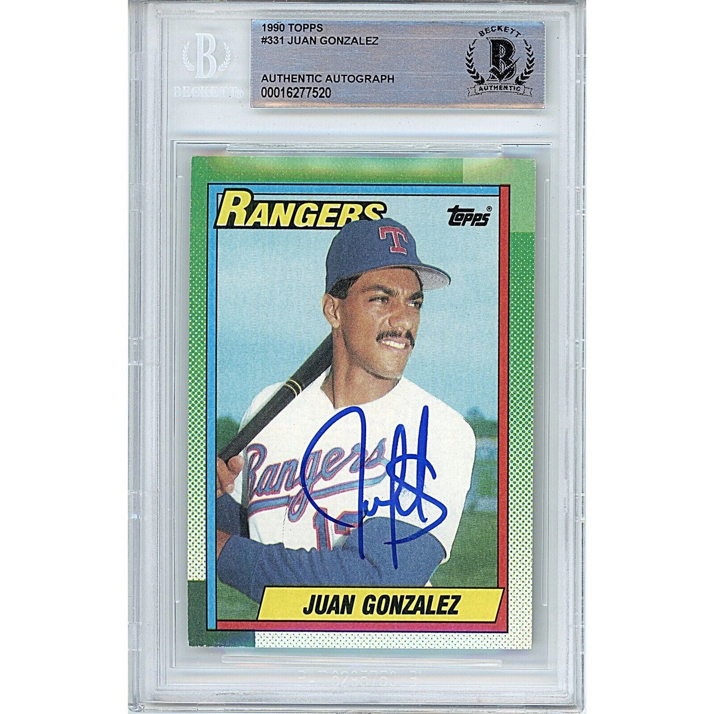 1990 Topps #331 — Juan Gonzalez Texas Rangers Autographed Trading Card — Beckett Authentication