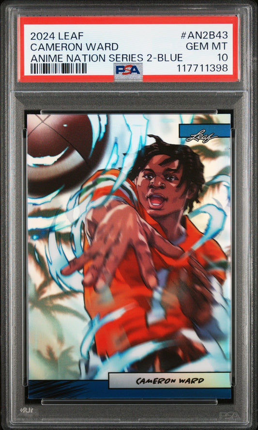 Graded 2024 Leaf Cam Ward #AN2B43 Anime Nation Series 2 Blue /75 Football Card PSA 10 Gem Mint