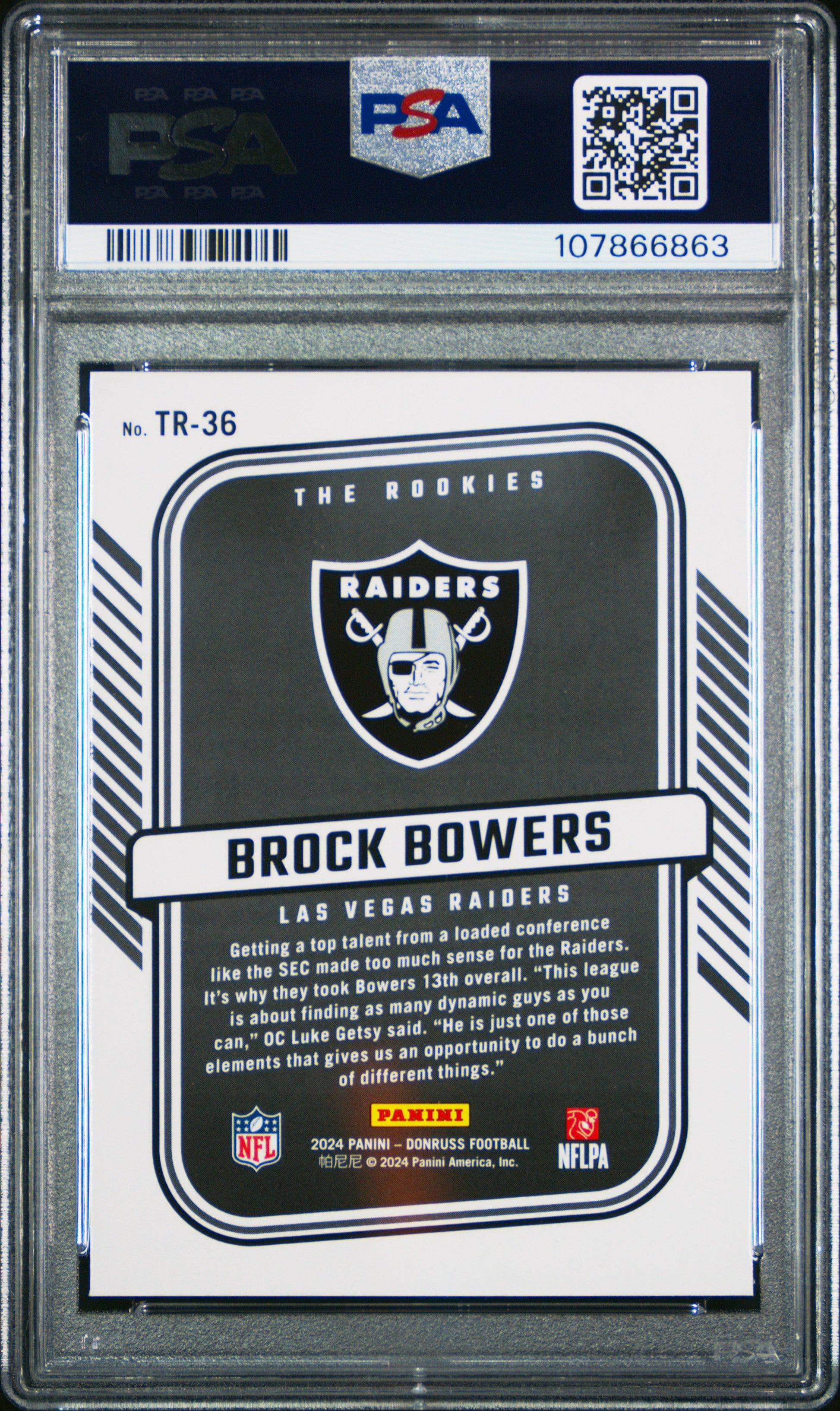 Graded 2024 Panini Donruss Brock Bowers #TR36 The Rookies Rookie RC Football Card PSA 10 Gem Mint - Sport Cards