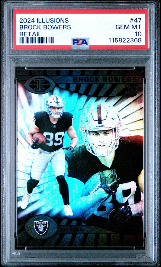 Graded 2024 Panini Illusions Brock Bowers #47 Retail Rookie RC Football Card PSA 10 Gem Mint