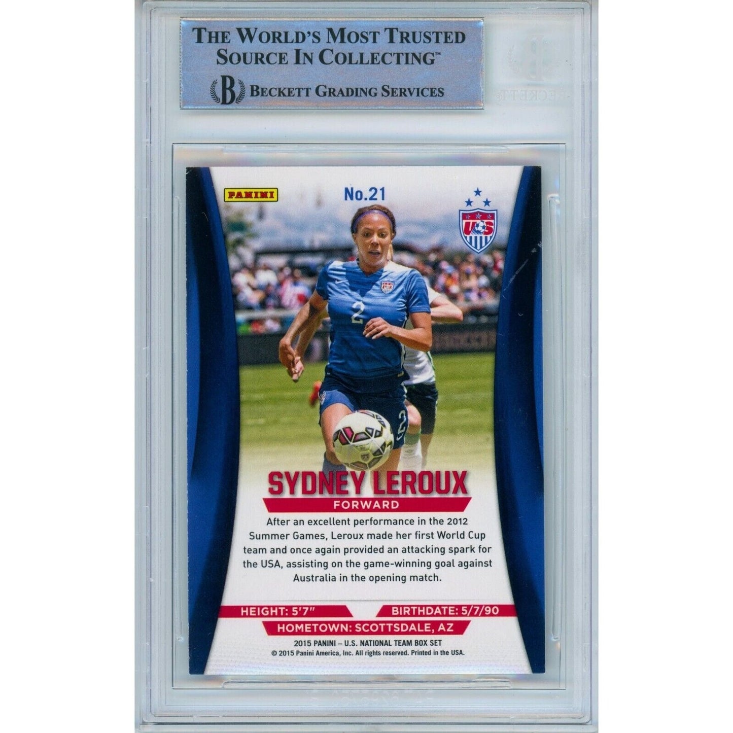 Sydney Leroux USWNT Signed 2015 Panini USA Soccer Card Beckett Authentic Auto Slab