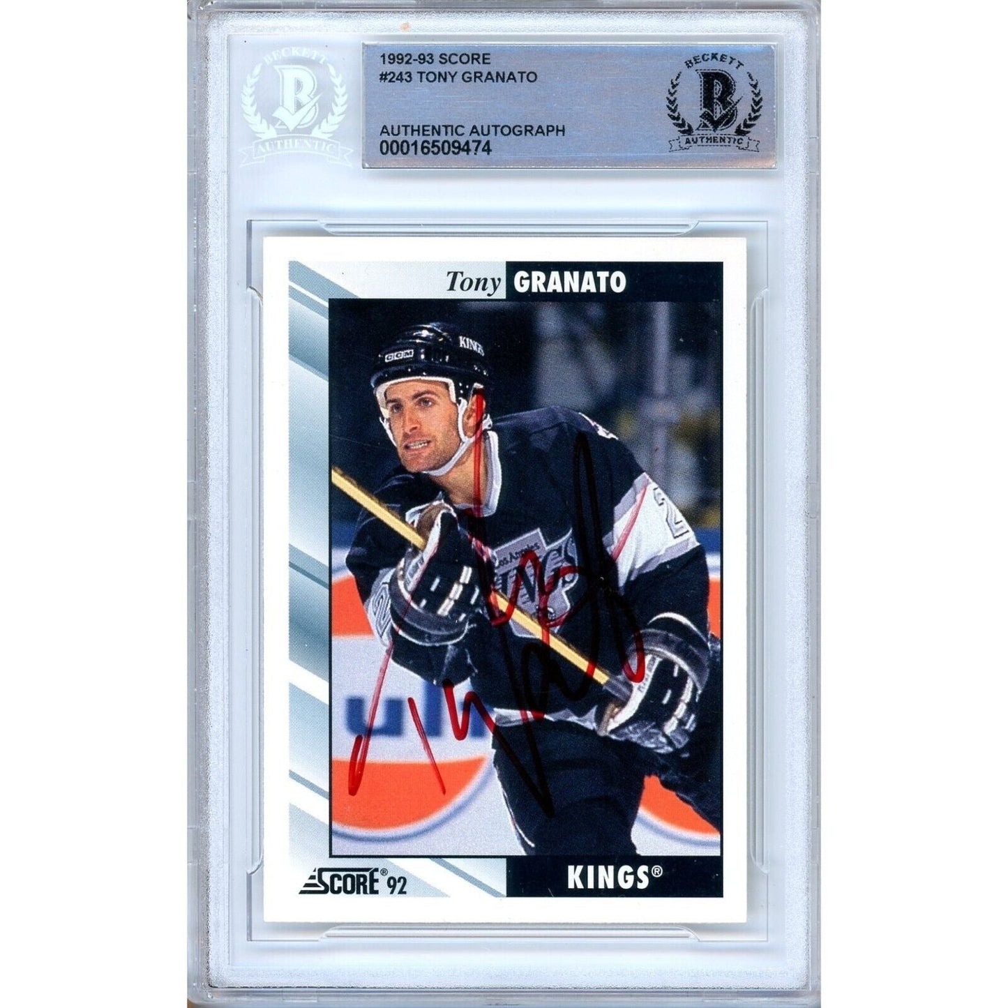 Tony Granato Los Angeles Kings Signed 1992-93 Score Hockey Card Beckett Auth Auto Slab