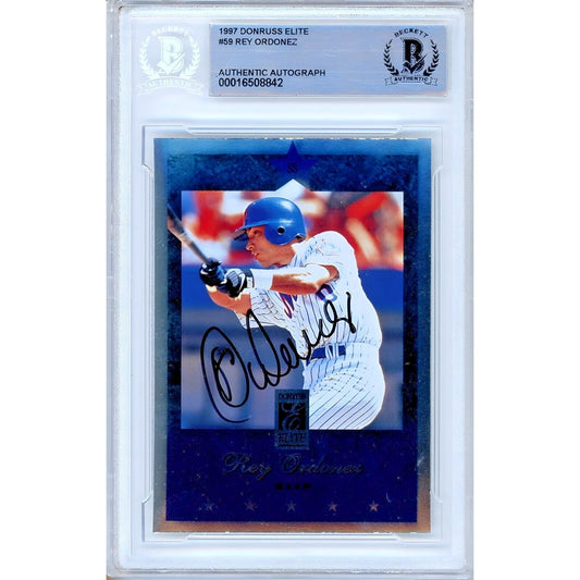 Rey Ordonez New York Mets Signed 1997 Donruss Elite Baseball Card Beckett Auth Auto Slab