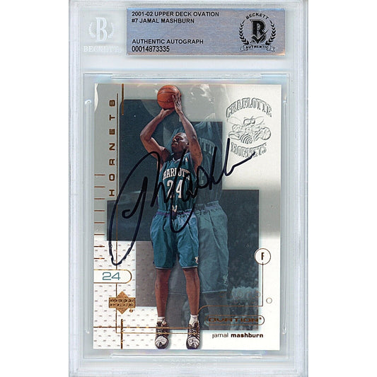 2001-02 Upper Deck Ovation #7 — Jamal Mashburn Charlotte Hornets Autographed Trading Card — Beckett Authentication