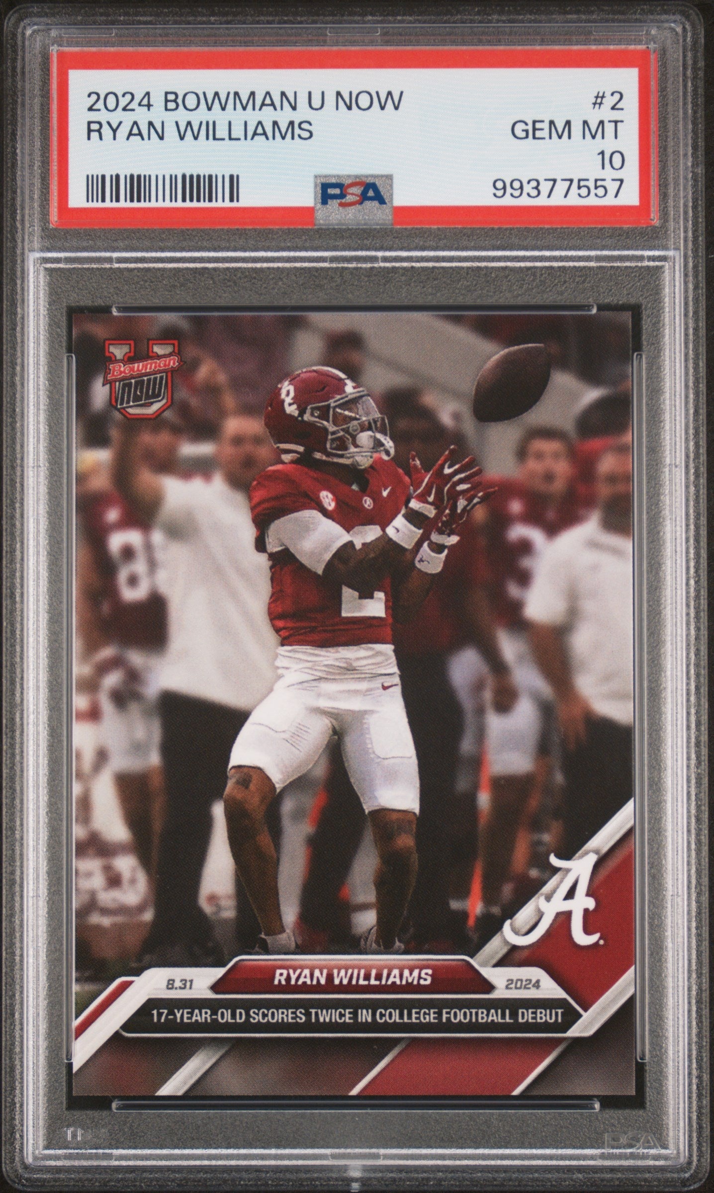 Graded 2024 Topps Bowman U Now Ryan Williams #2 Rookie RC Football Card PSA 10 Gem Mint - Sport Cards