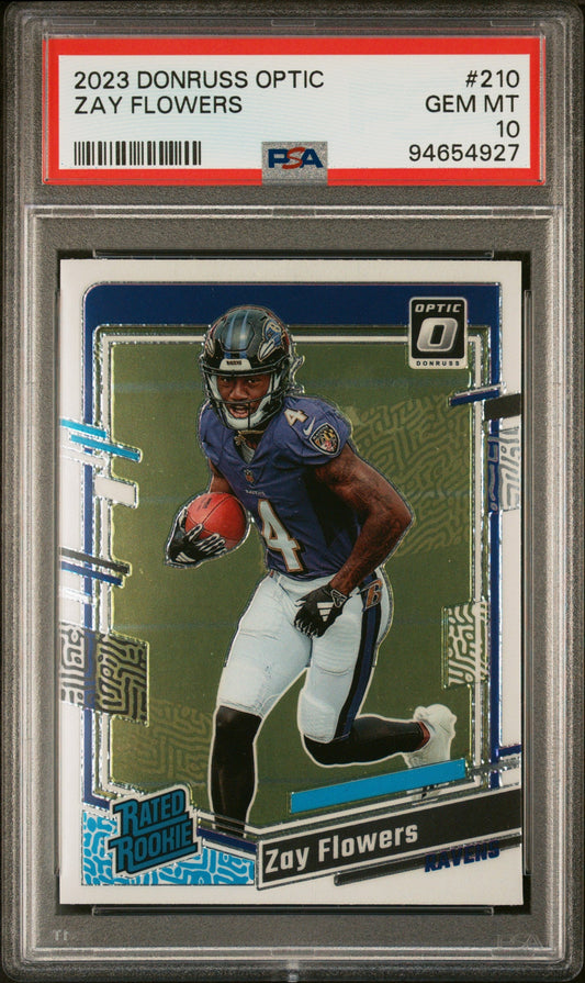 Graded 2023 Panini Donruss Optic Zay Flowers #210 Rookie RC Football Card PSA 10 Gem Mint - Sport Cards