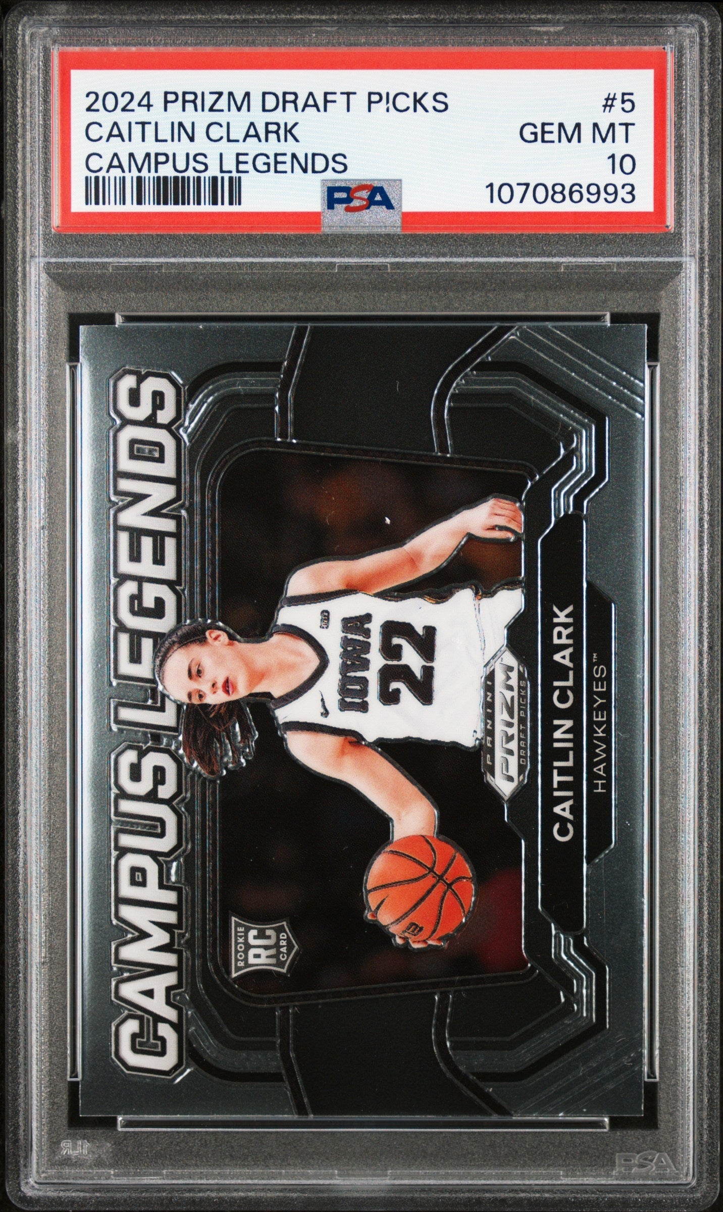 Graded 2024 Panini Prizm Draft Picks Caitlin Clark #5 Campus Legends Rookie RC Basketball Card PSA 10 Gem Mint