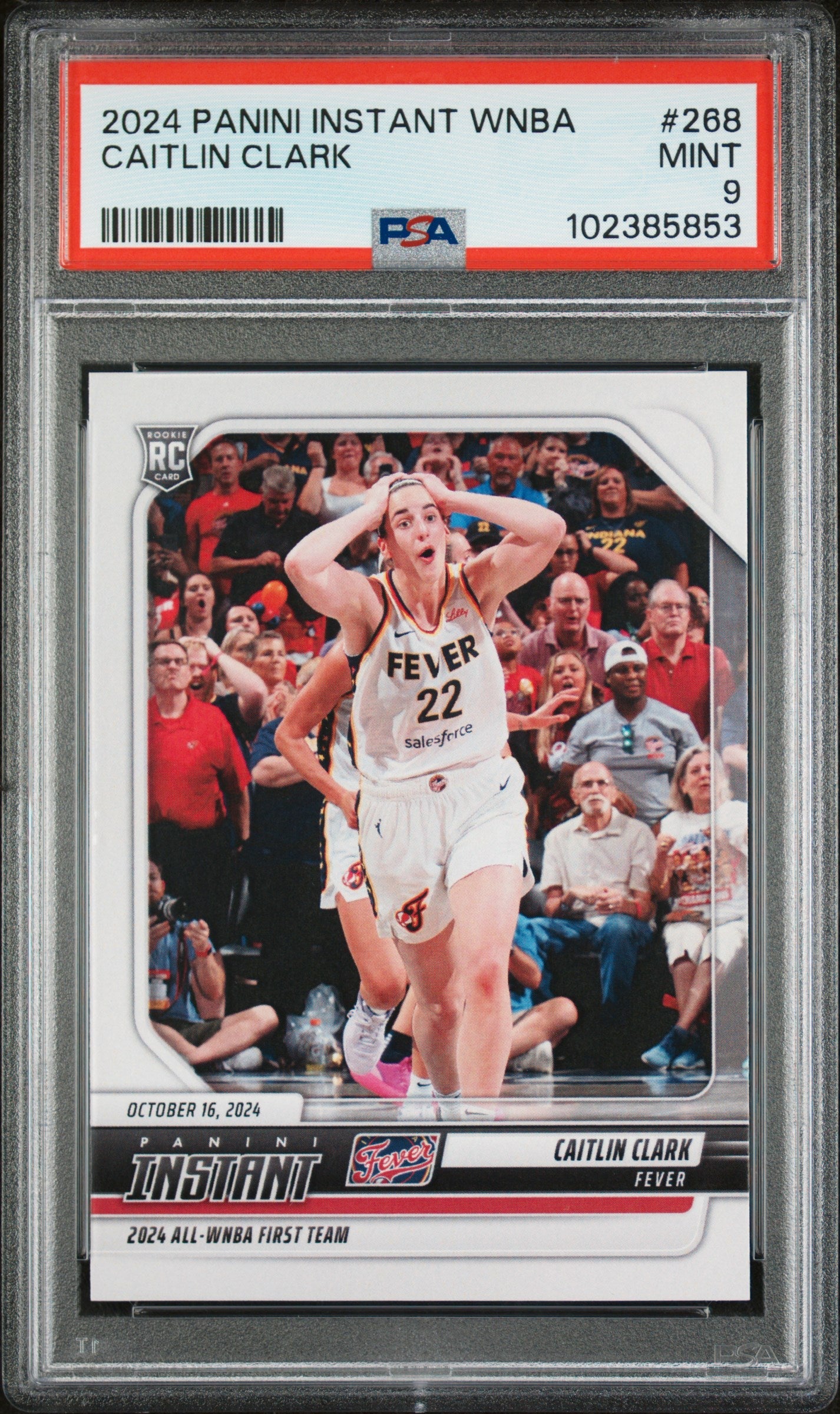 Graded 2024 Panini Instant WNBA Caitlin Clark #268 Rookie RC Basketball Card PSA 9 Mint