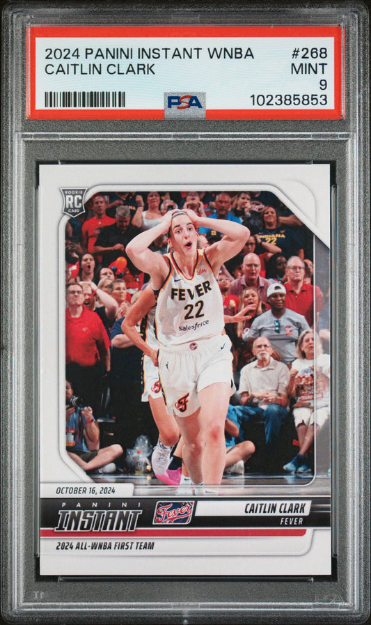 Graded 2024 Panini Instant WNBA Caitlin Clark #268 Rookie RC Basketball Card PSA 9 Mint