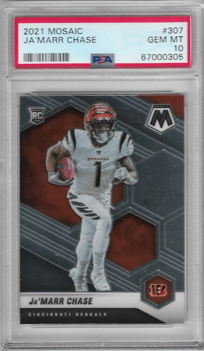 Graded 2021 Panini Mosaic Ja'Marr Chase #307 Rookie RC Football Card PSA 10 Gem Mint