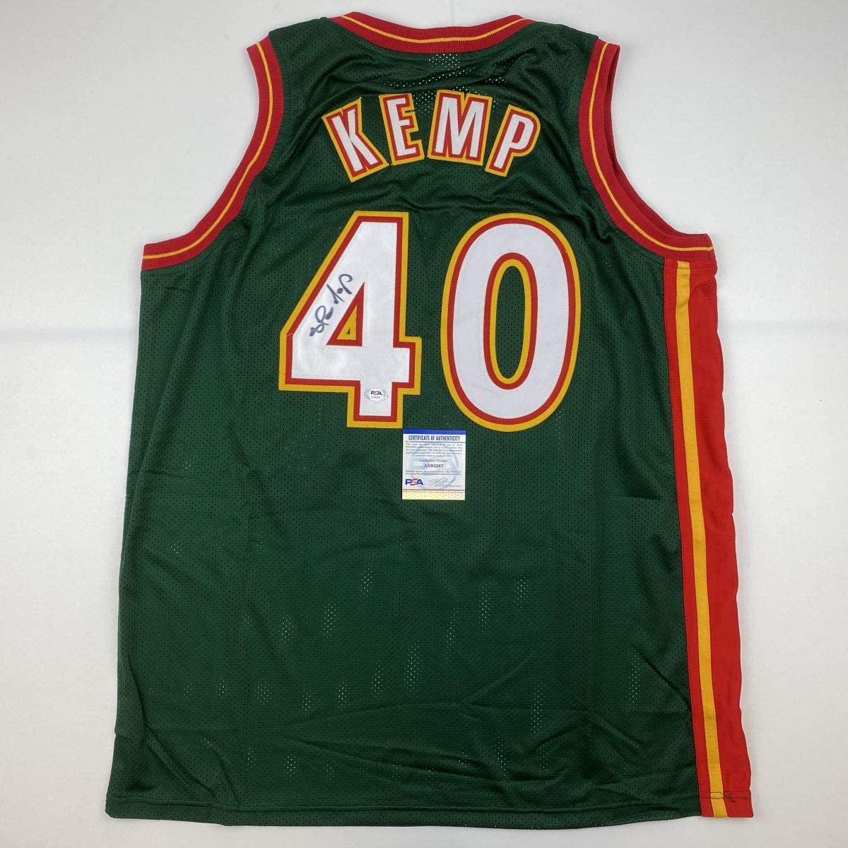 Autographed/Signed Shawn Kemp Seattle Dark Green Basketball Jersey PSA/DNA COA - Sport Cards