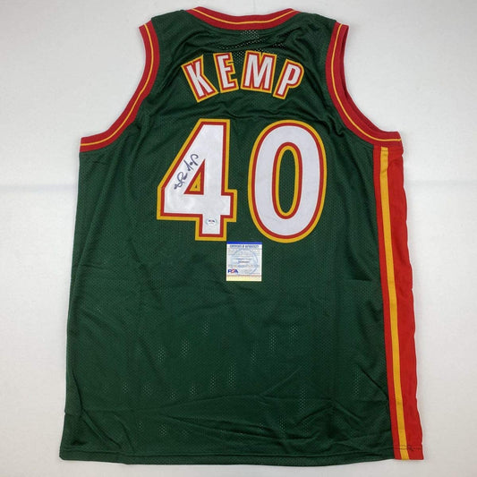 Autographed/Signed Shawn Kemp Seattle Dark Green Basketball Jersey PSA/DNA COA - Sport Cards