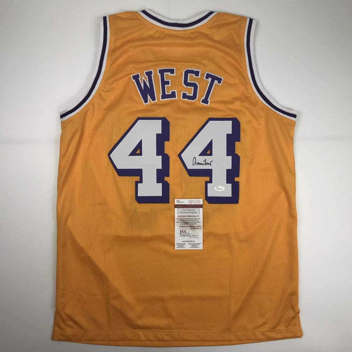 Autographed/Signed Jerry West Los Angeles LA Yellow Basketball Jersey JSA COA - Sport Cards