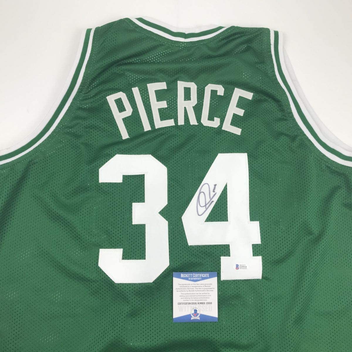 Autographed/Signed Paul Pierce Boston Green Basketball Jersey Beckett BAS COA - Sport Cards