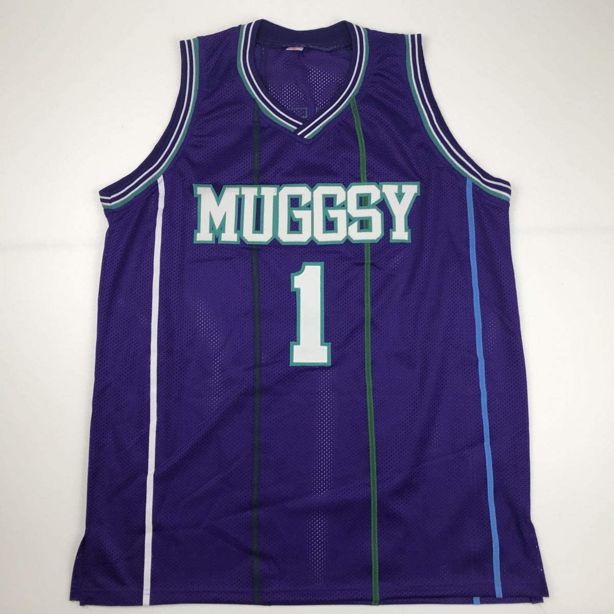 Autographed/Signed Muggsy Bogues Charlotte Purple Basketball Jersey PSA/DNA COA - Sport Cards