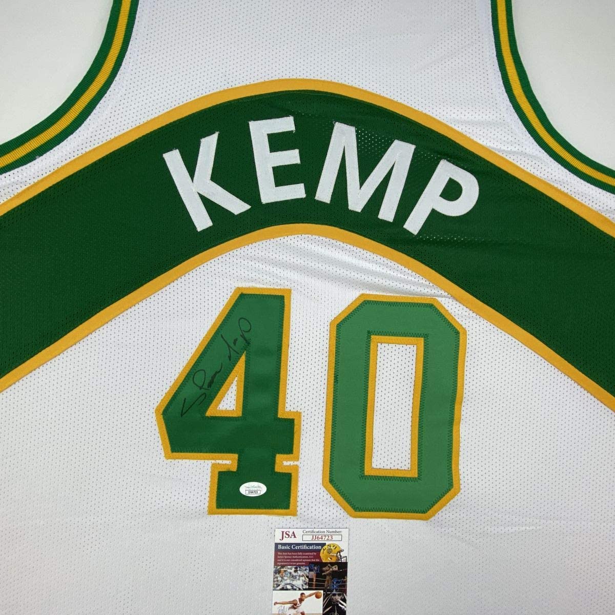 Autographed/Signed Shawn Kemp Seattle White Basketball Jersey JSA COA - Sport Cards
