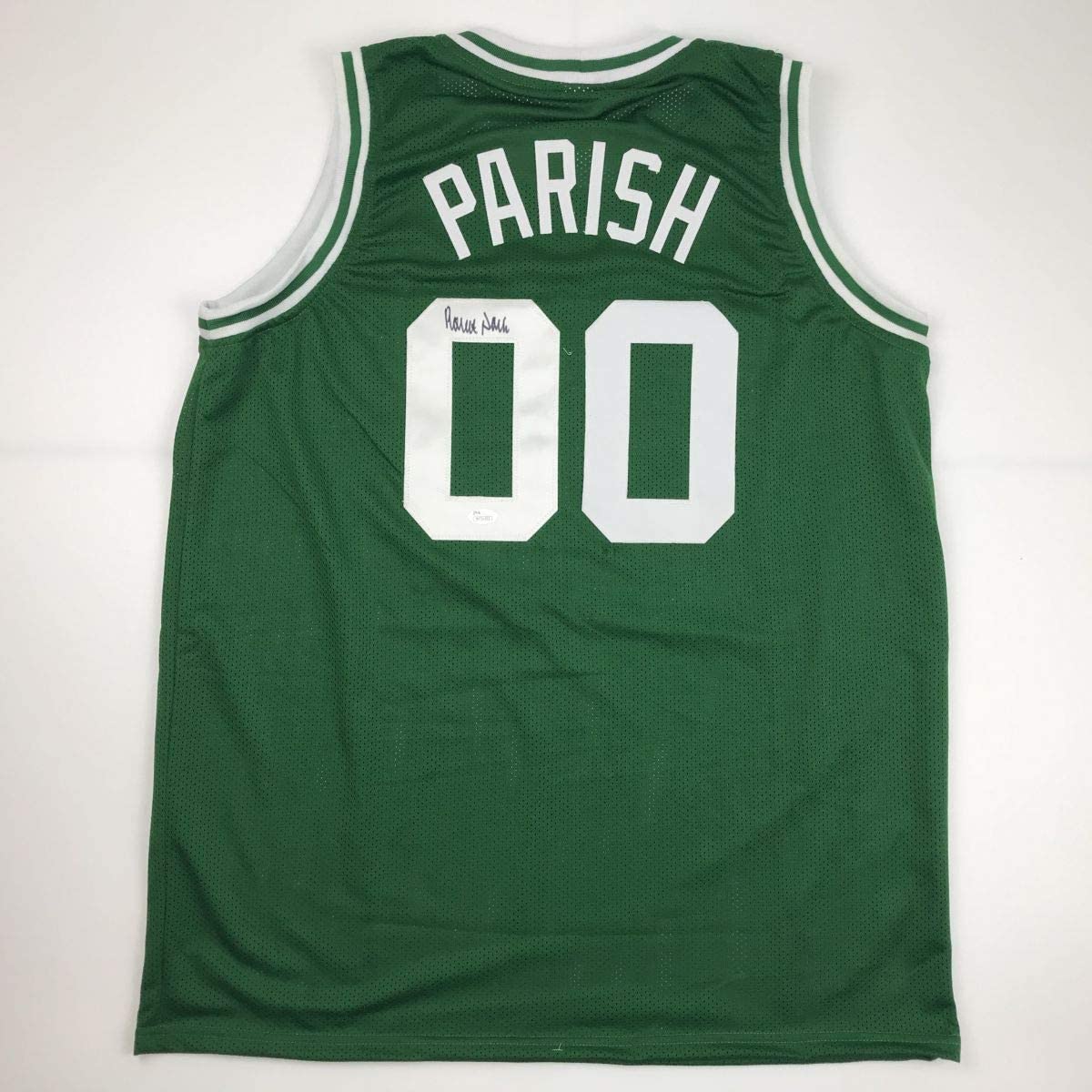 Autographed/Signed Robert Parish Boston Green Basketball Jersey JSA COA Holo Only - Sport Cards