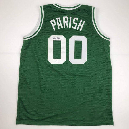 Autographed/Signed Robert Parish Boston Green Basketball Jersey JSA COA Holo Only - Sport Cards