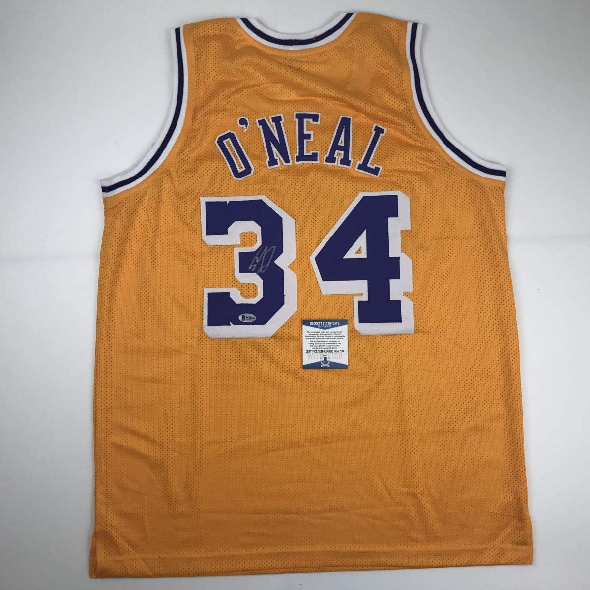 Autographed/Signed Shaquille Shaq O'Neal Los Angeles LA Yellow Basketball Jersey Beckett BAS COA - Sport Cards