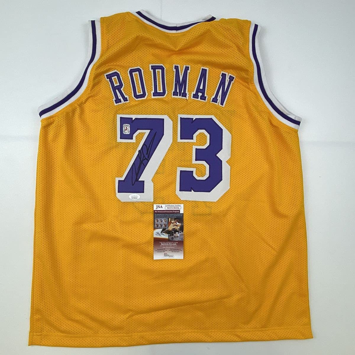 Autographed/Signed Dennis Rodman Los Angeles LA Yellow Basketball Jersey JSA COA #2 - Sport Cards
