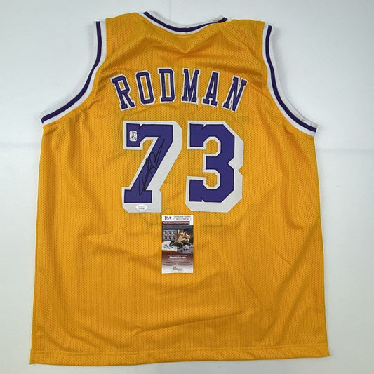 Autographed/Signed Dennis Rodman Los Angeles LA Yellow Basketball Jersey JSA COA #2 - Sport Cards