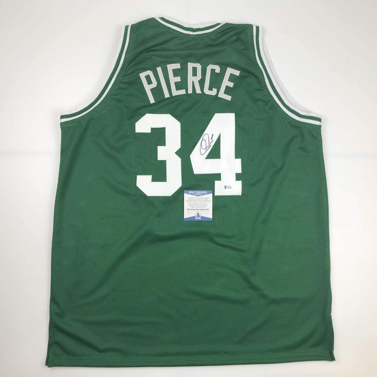 Autographed/Signed Paul Pierce Boston Green Basketball Jersey Beckett BAS COA - Sport Cards