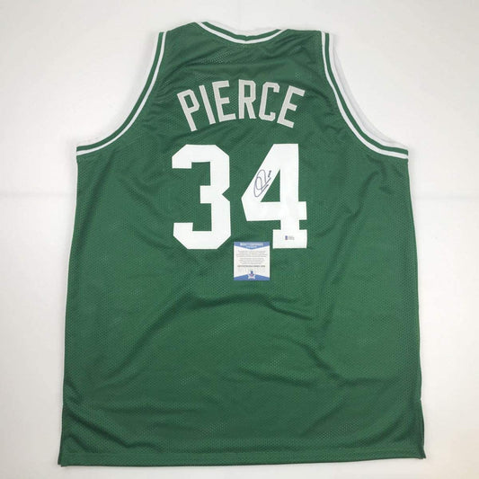 Autographed/Signed Paul Pierce Boston Green Basketball Jersey Beckett BAS COA - Sport Cards