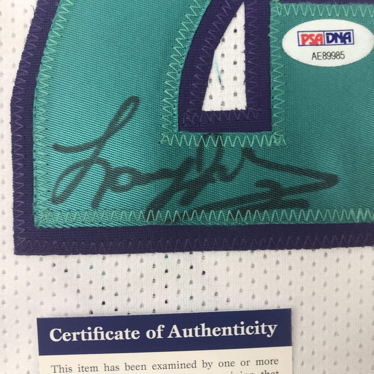 Autographed/Signed Larry Johnson Charlotte White Basketball Jersey PSA/DNA COA - Sport Cards