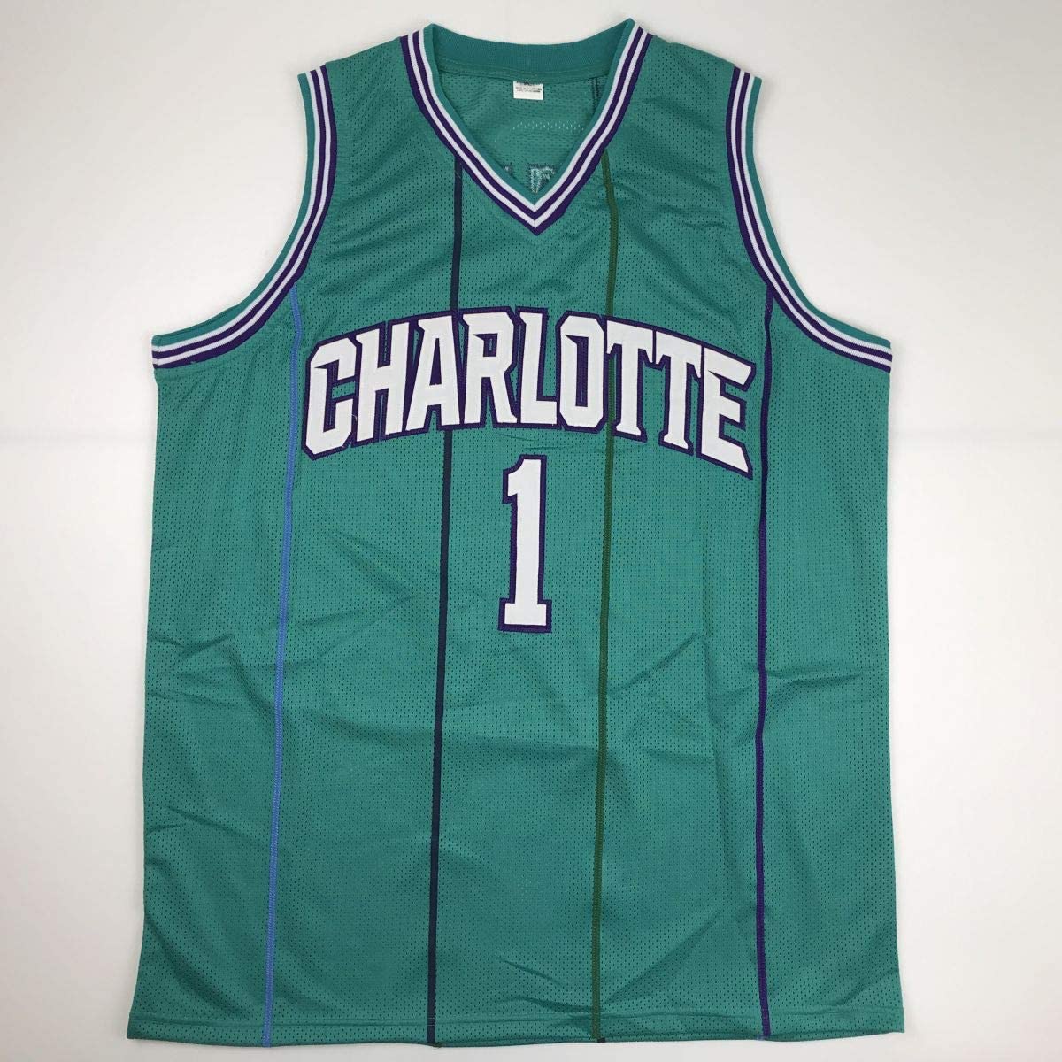 Autographed/Signed Muggsy Bogues Charlotte Teal Basketball Jersey PSA/DNA COA - Sport Cards