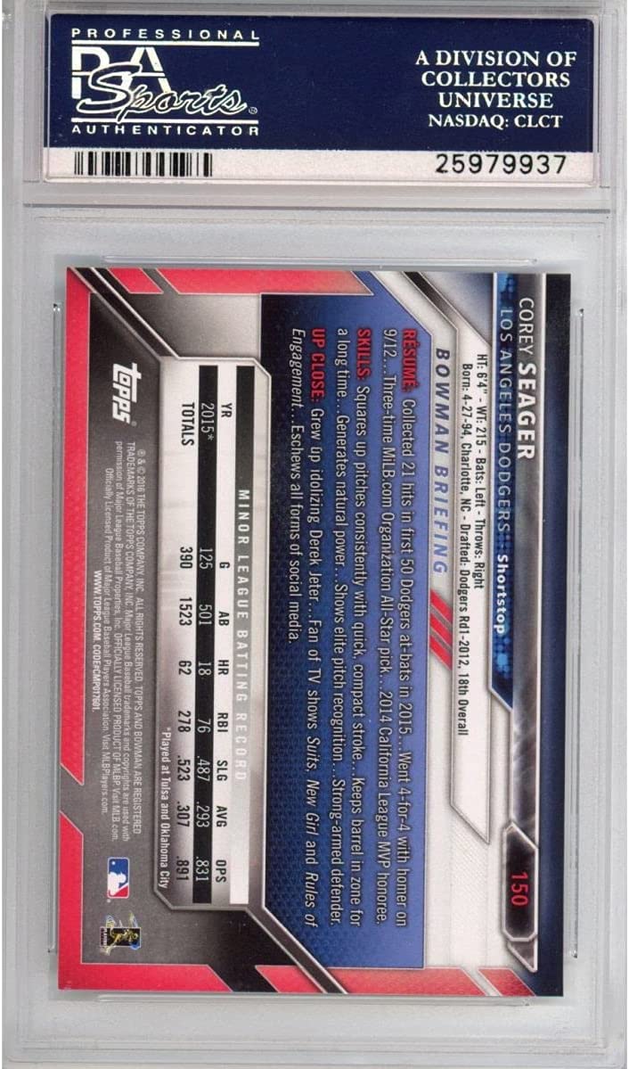 Graded 2016 Topps Bowman Corey Seager #150 Rookie RC Baseball Card PSA 10 Gem Mint
