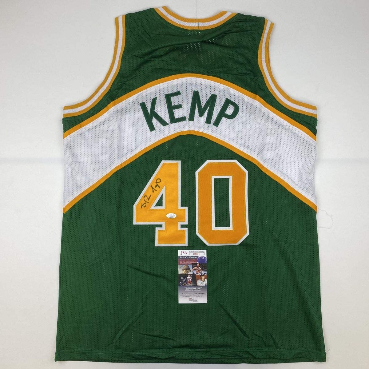 Autographed/Signed Shawn Kemp Seattle Green Basketball Jersey JSA COA - Sport Cards
